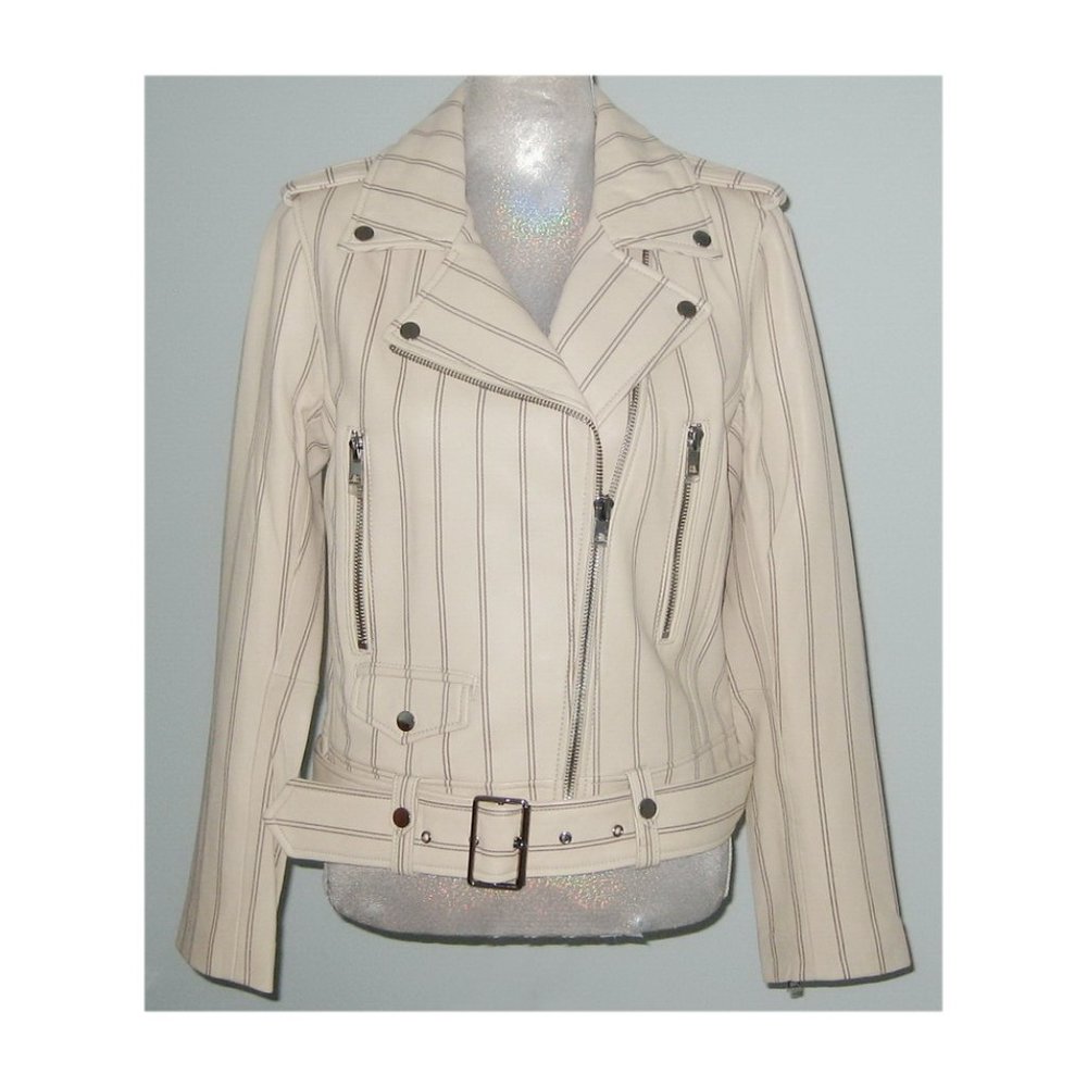 NWT Derek Lam 10 Crosby STRIPED Leather BIKER / MOTO Women Jacket 8 MSRP $1,450